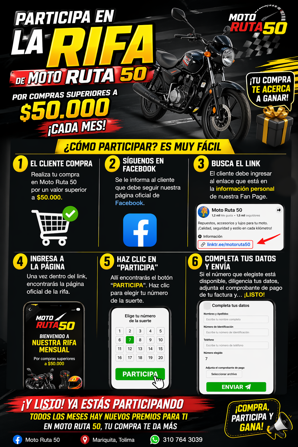 Banner Rifa Moto Ruta 50